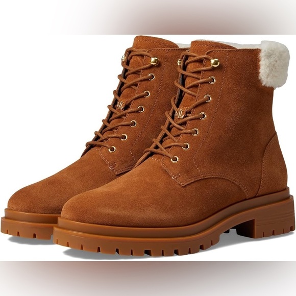 $325 Ralph Lauren WHISKEY/NATURAL Women's Carlee Suede Bootie - US 7 B - Picture 1 of 9